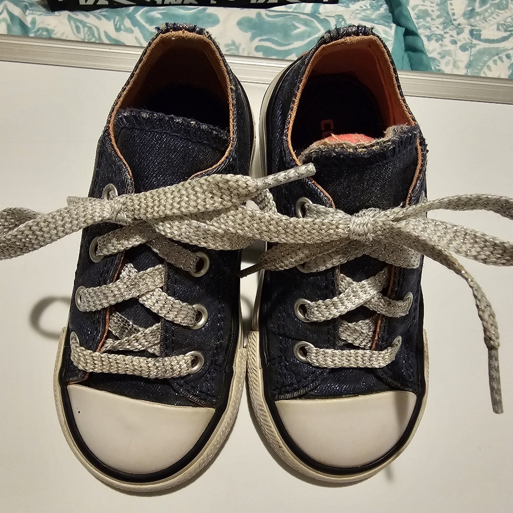 Blue glitter Converse, with Coral glitter.